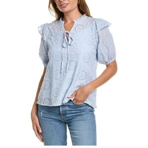 FATE Eyelet Powder Blue Puff Sleeve Top